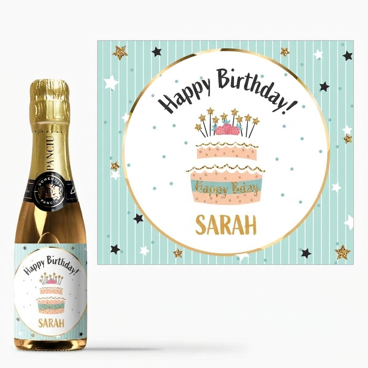 Personalisierte Mini-Flasche Sekt zum Geburtstag – Happy Birthday!