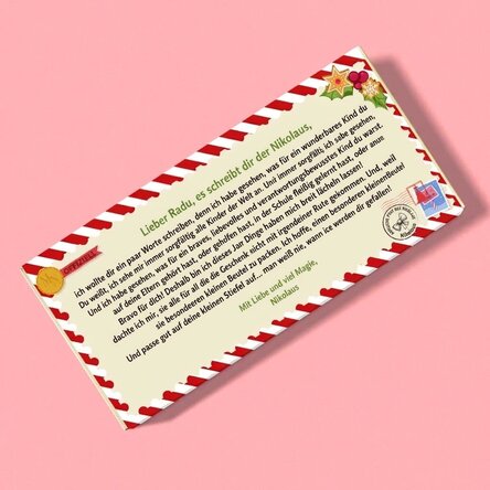 Personalisierte Schokolade mit Botschaft – Brief vom Nikolaus