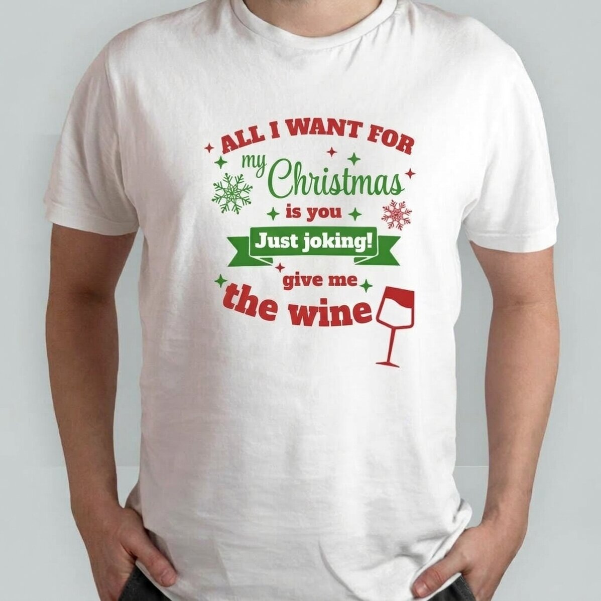 Personalisiertes Baumwoll-T-Shirt mit Weihnachtsaufdruck – „Gib mir das Glas!“