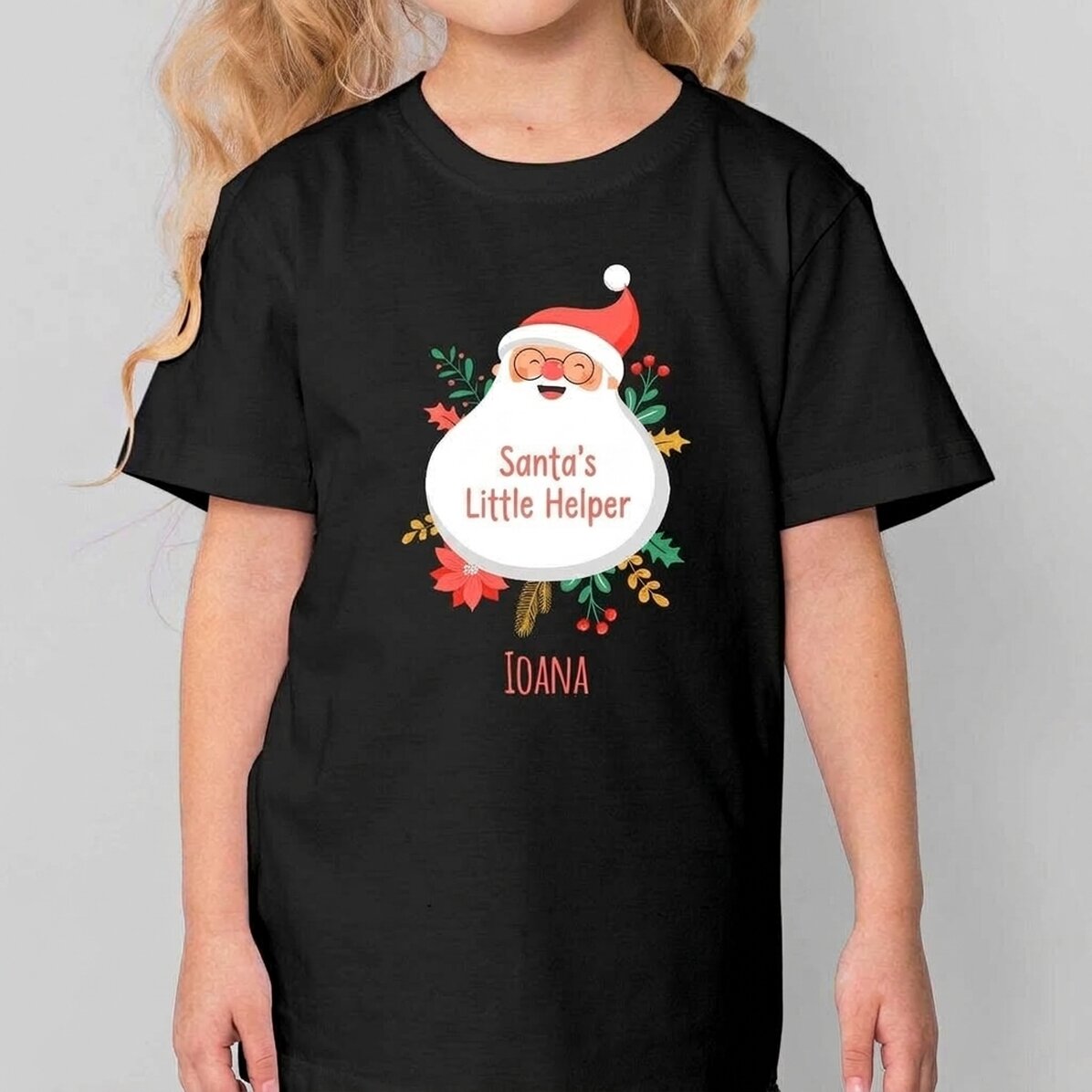 Personalisiertes Baumwoll-T-Shirt für Kinder mit Aufdruck – Die Hilfe des Weihnachtsmanns