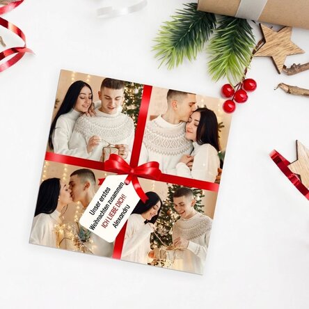Individuell gestalteter Magnet im Format 10 x 10 mit 4 Fotos und einer Botschaft – Das perfekte Gesc