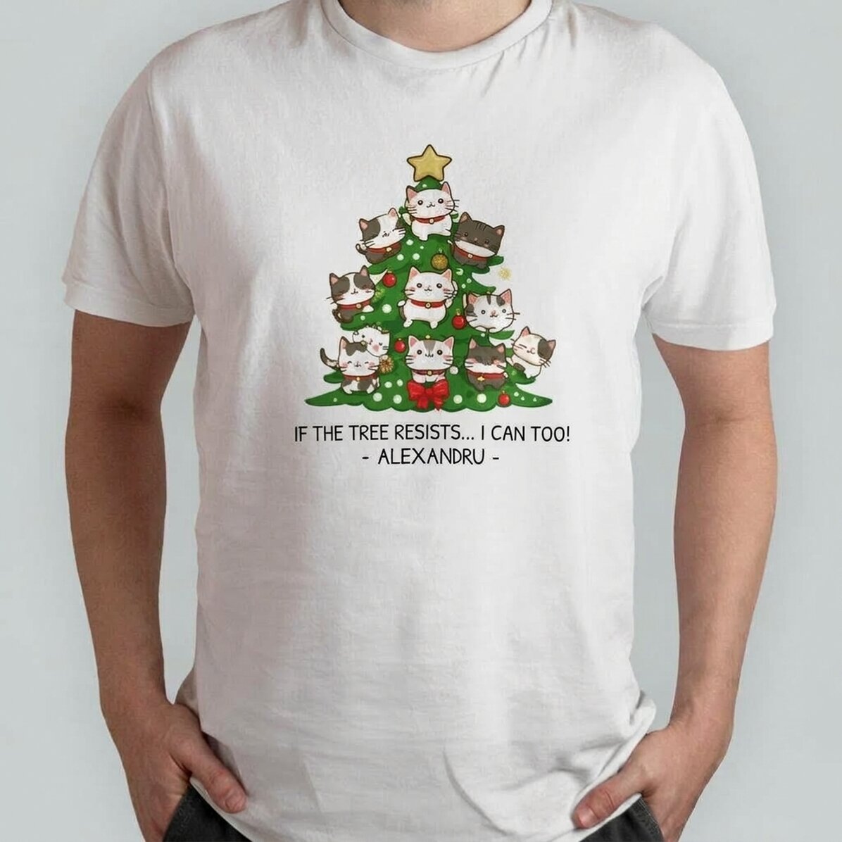 Personalisiertes Baumwoll-T-Shirt mit Aufdruck – Catmas Tree
