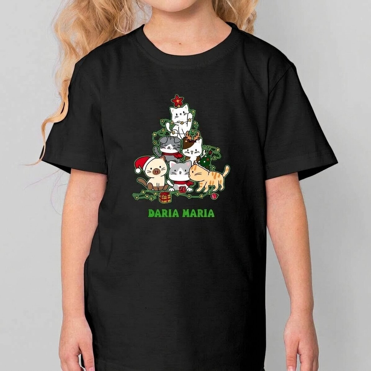 Personalisiertes Baumwoll-T-Shirt für Kinder mit Aufdruck – Catmas Tree