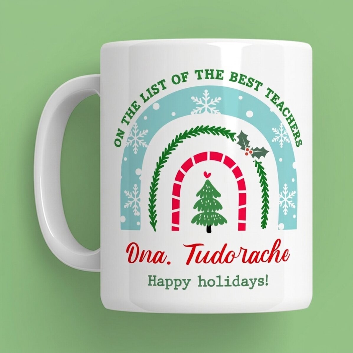 Personalisierte Tasse mit einer Botschaft für Lehrer – Weihnachten