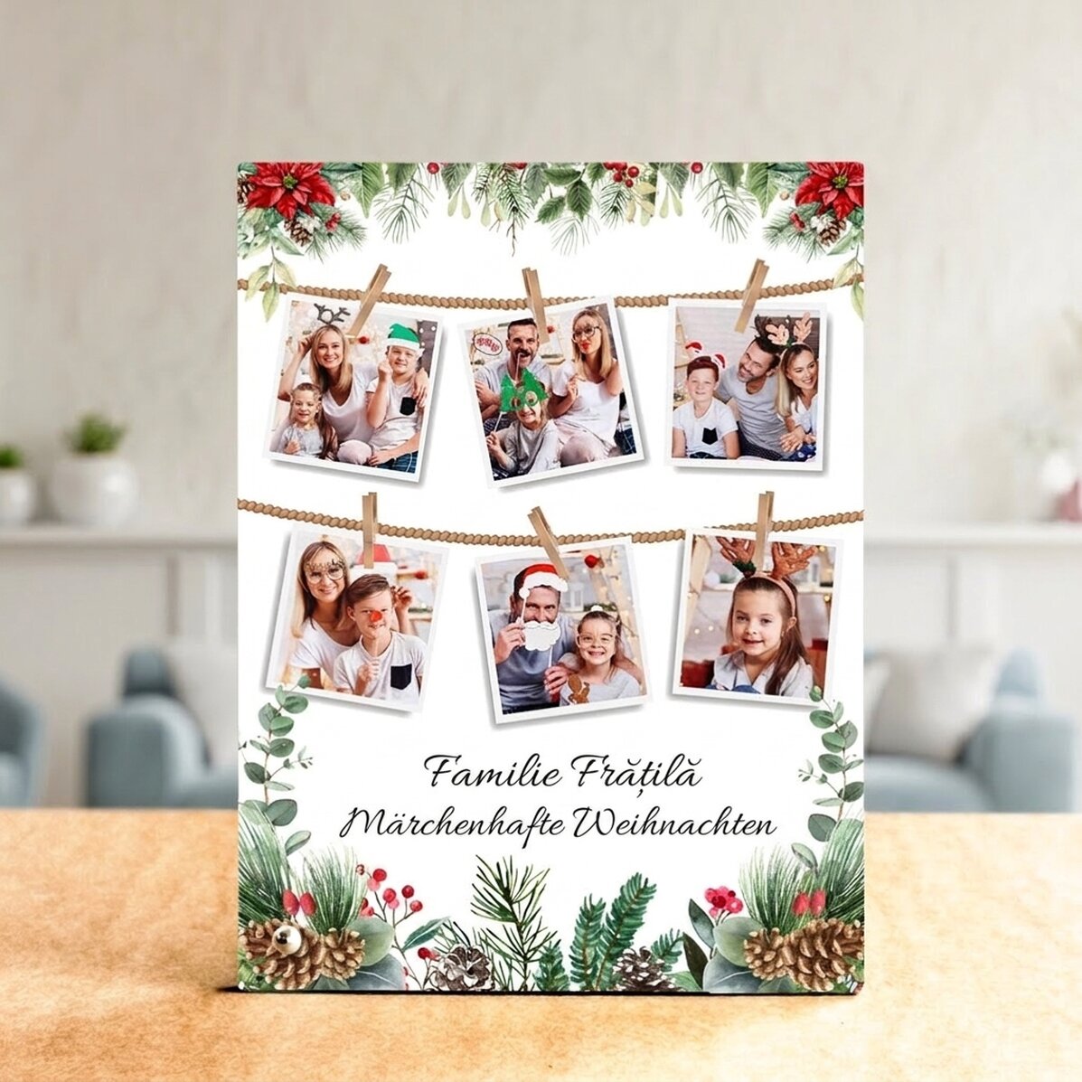 Personalisierter Fotorahmen für den Schreibtisch mit Bildern und Text – Weihnachtsgeschichte
