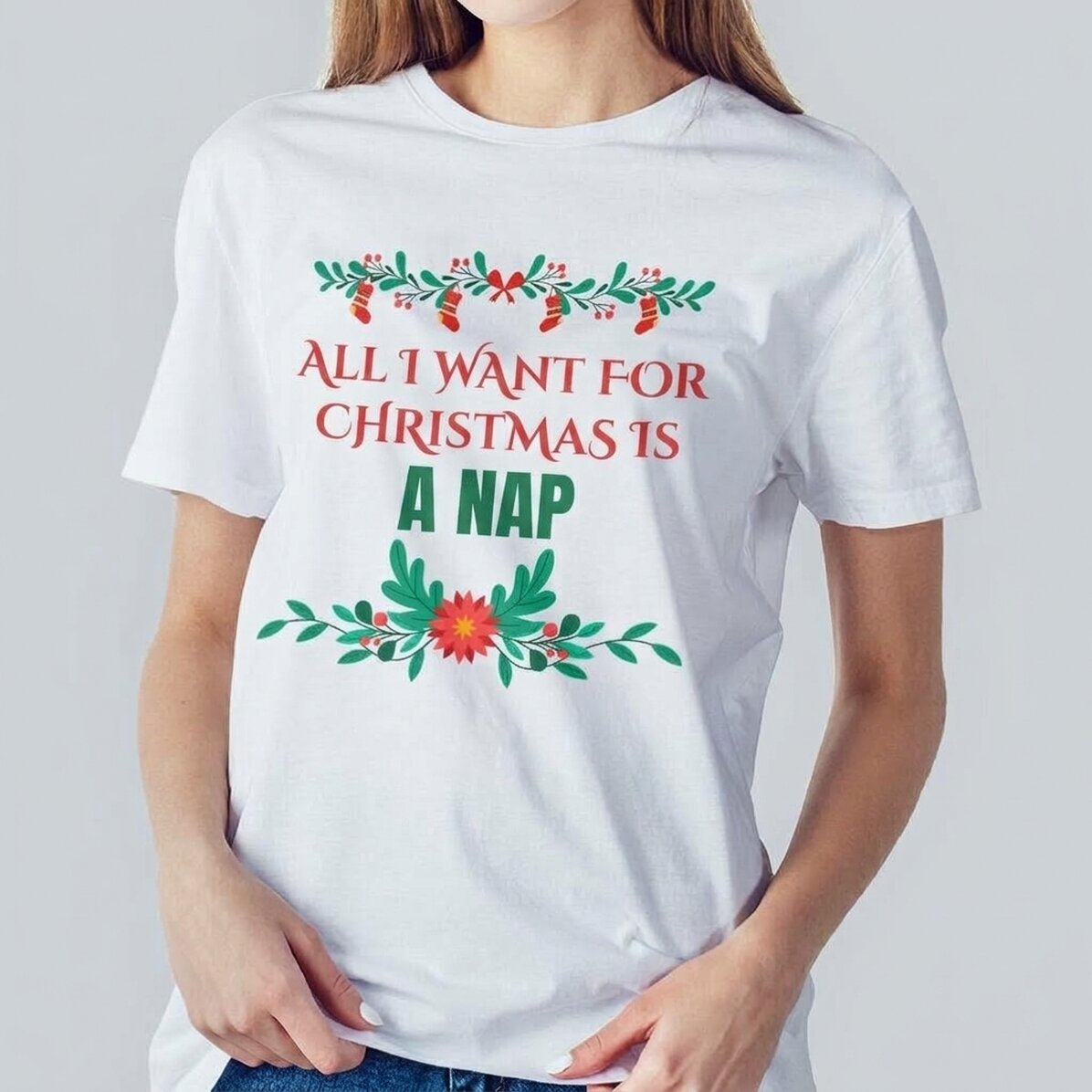 Personalisiertes Baumwoll-T-Shirt mit Aufdruck – Weihnachtswunsch