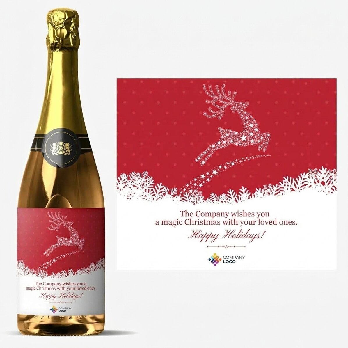 Personalisierter Sekt mit Logo und Botschaft – Der Zauber von Weihnachten