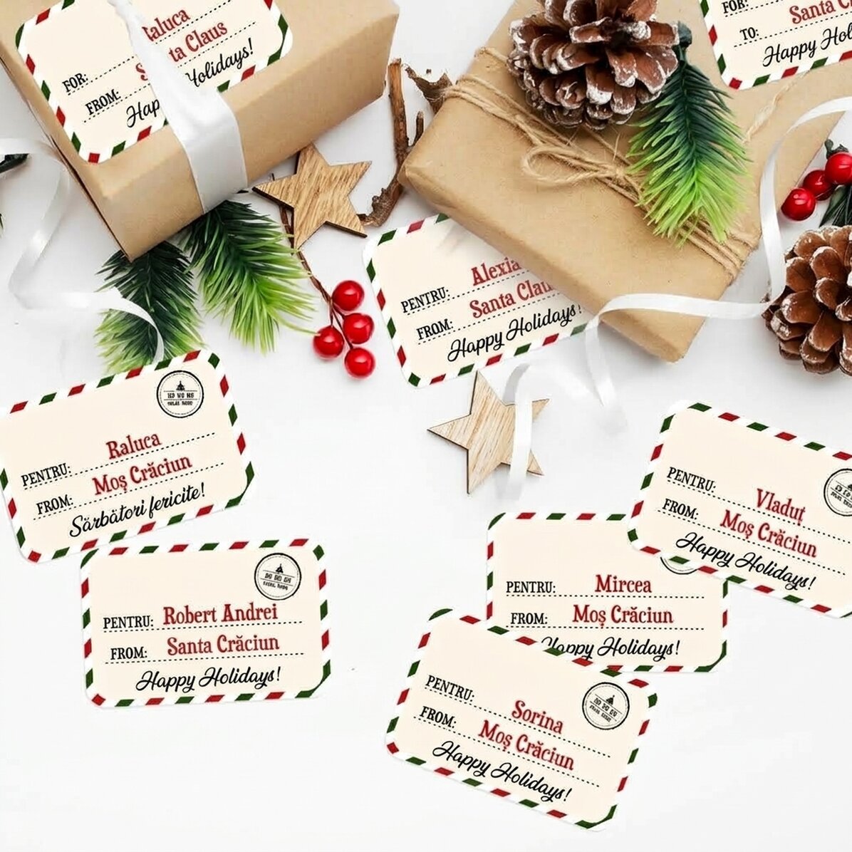 Set mit 8 individuell gestalteten Aufklebern (selbstklebende Etiketten) mit Text – Mit lieben Grüßen