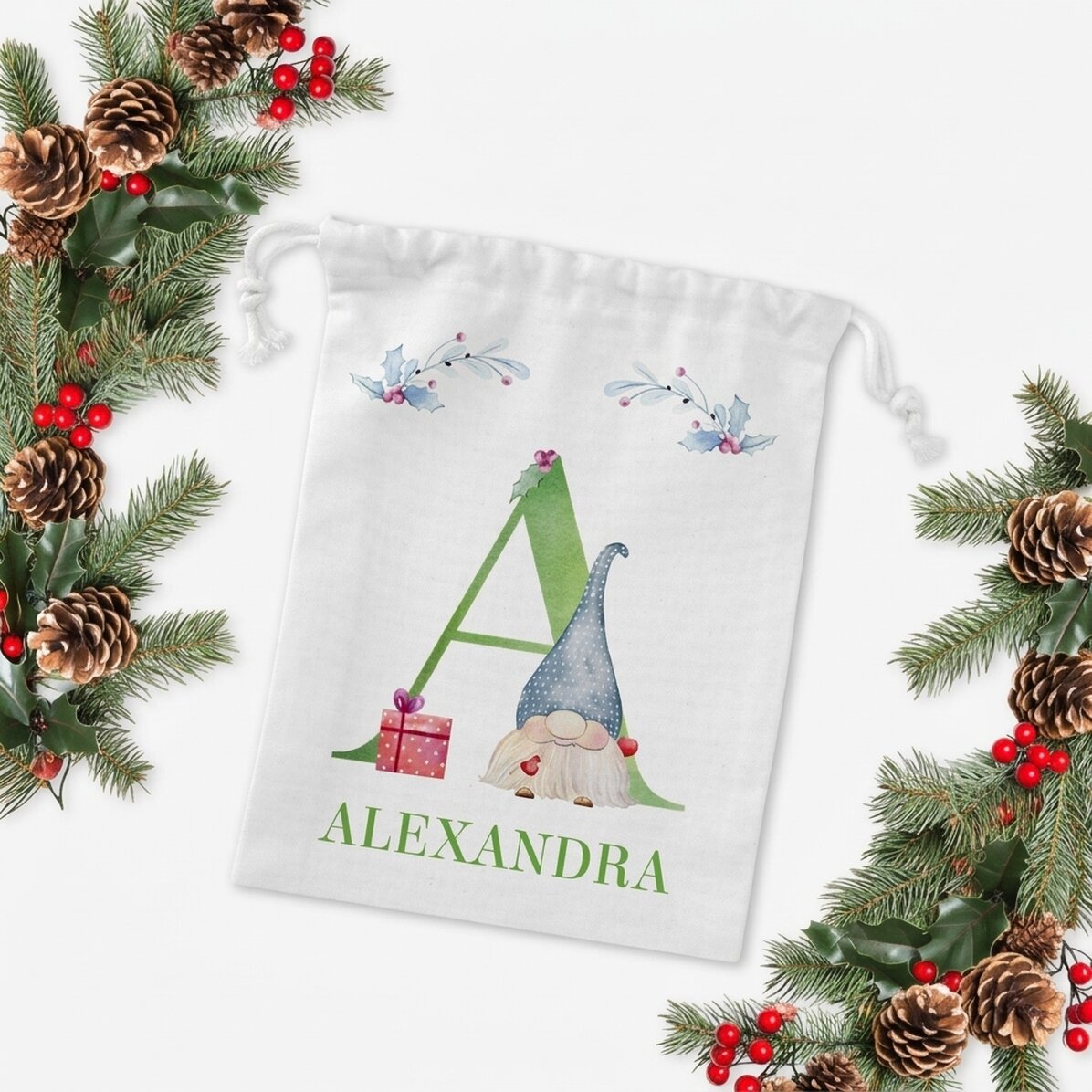 Kleiner Geschenksack, personalisiert mit Initiale und Namen