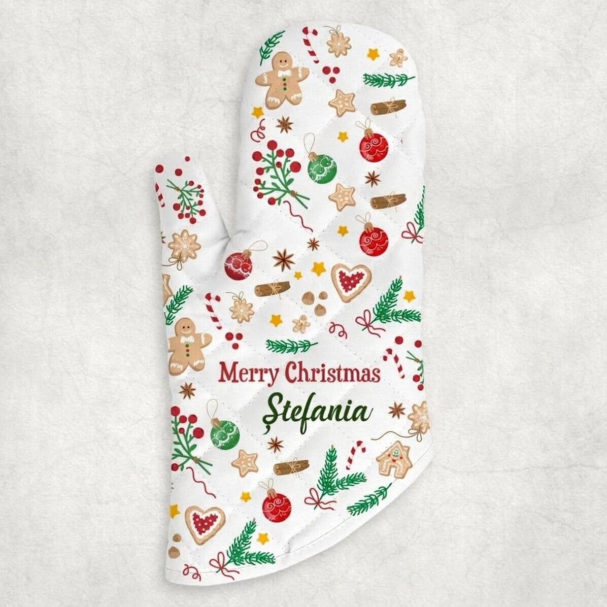 Personalisierter Küchenhandschuh mit Schriftzug – „Süße Weihnachten“