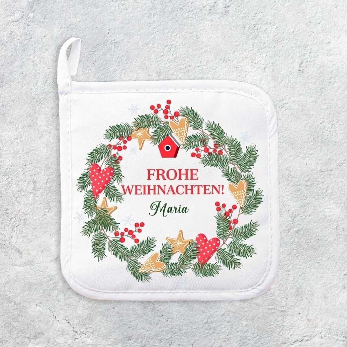 Individuell mit Namen gestalteter Untersetzer für heiße Töpfe – Frohe Weihnachten!