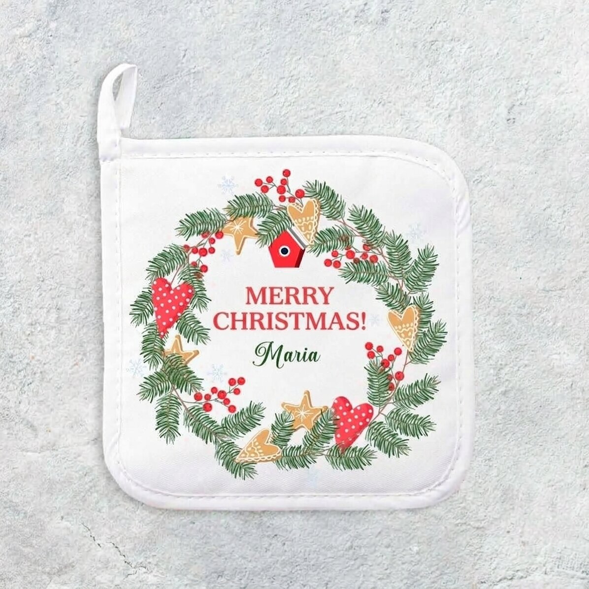 Individuell mit Namen gestalteter Untersetzer für heiße Töpfe – Frohe Weihnachten!