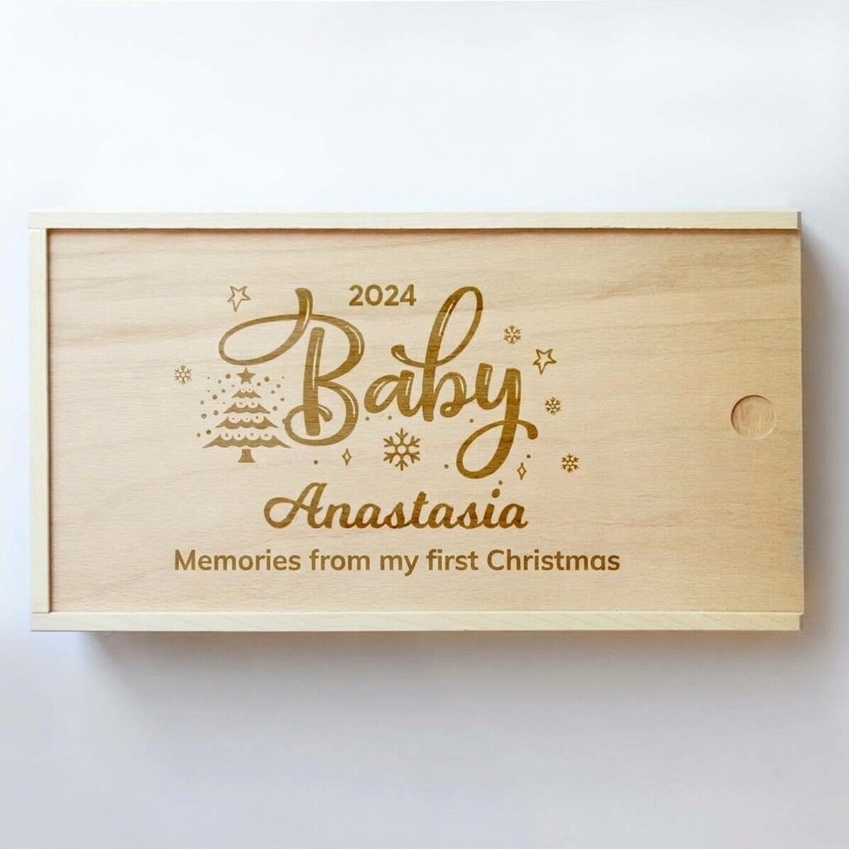 Personalisierte Geschenkbox aus Holz – Erinnerungen an das erste Weihnachtsfest