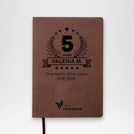 Personalisierter Lederkalender mit Logo und Botschaft – Jubiläum