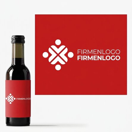 Kleine, mit einem Logo personalisierte Weinflasche