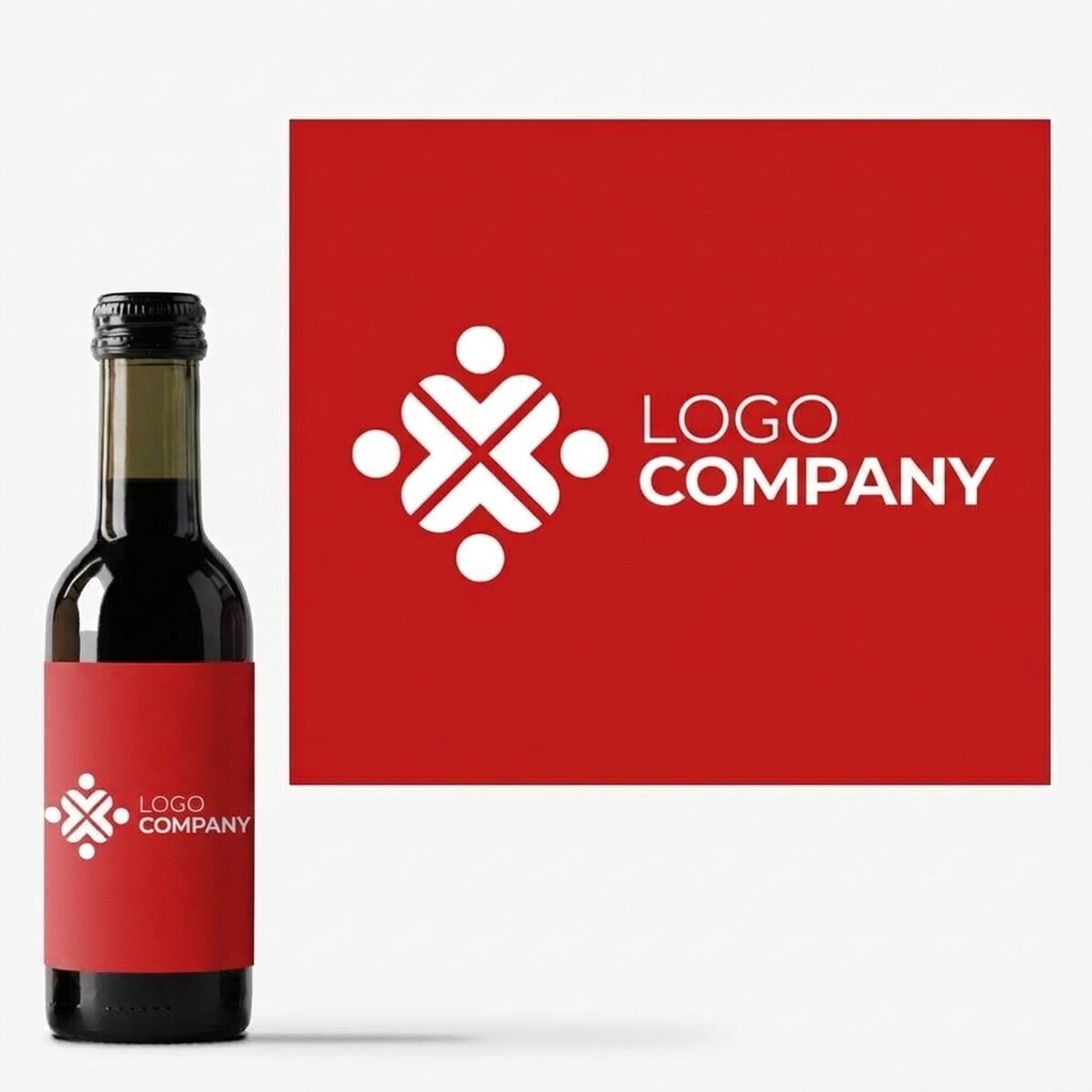 Kleine, mit einem Logo personalisierte Weinflasche