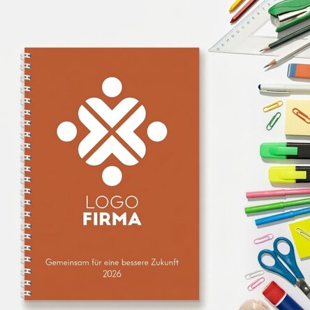Personalisiertes Notizbuch mit Logo und Slogan