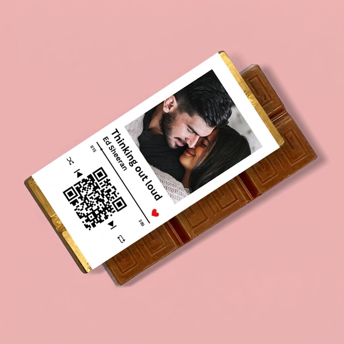 Personalisierte Mini-Schokoladentafel mit Foto, Botschaft und QR-Code – Unser Lied