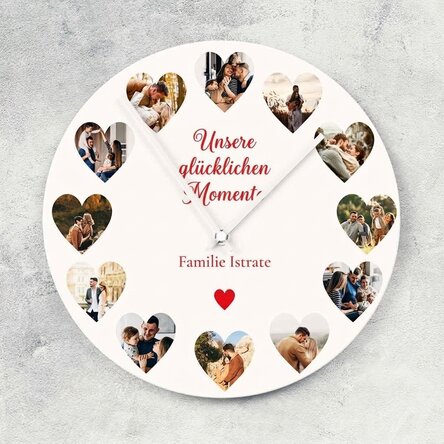Personalisierte Uhr mit 12 Fotos und Text – Unsere gemeinsamen Momente