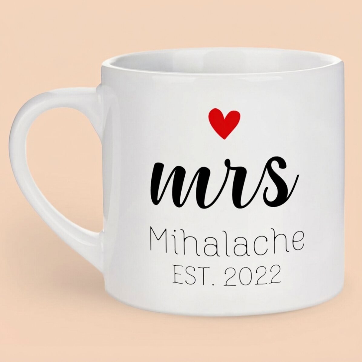 Personalisierte Espressotasse mit Botschaft – Mrs & Mr