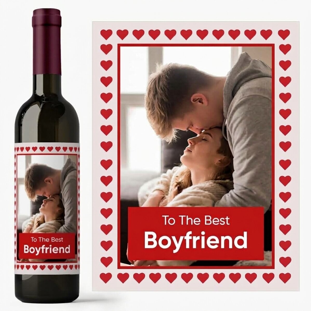 Personalisierter Wein mit Text und einem Foto – Hearts