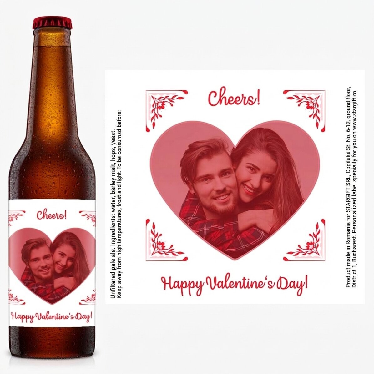 Individuell gestaltetes Bier mit Foto und Botschaft – Happy Valentine