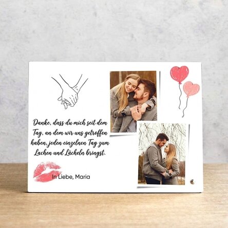 Personalisierter Fotorahmen für den Schreibtisch mit 2 Fotos und Text – Liebe