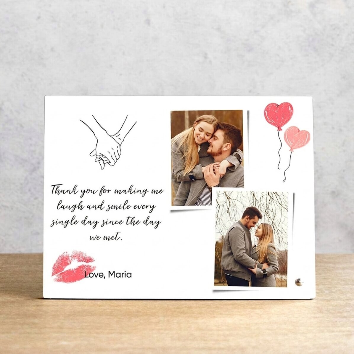 Personalisierter Fotorahmen für den Schreibtisch mit 2 Fotos und Text – Liebe