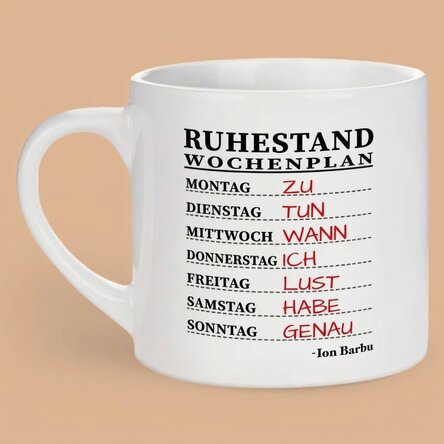 Personalisierte Espressotasse mit Text – Wochenplan