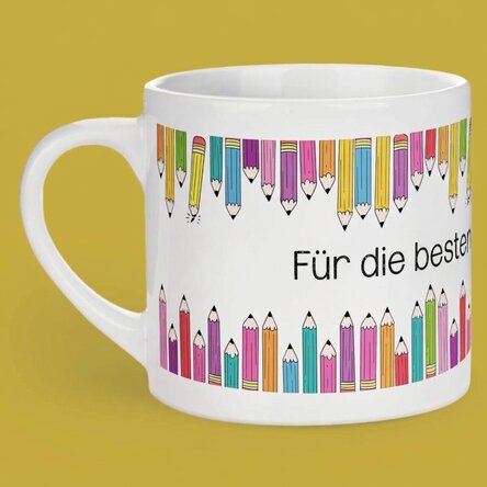 Personalisierte Espressotasse mit Schriftzug – Buntstifte