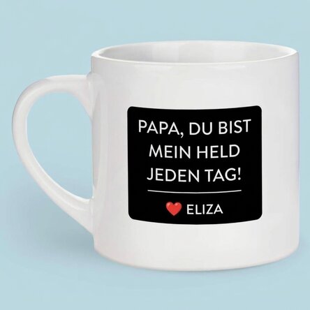 Personalisierte Espressotasse mit Text und Foto – Mein Held