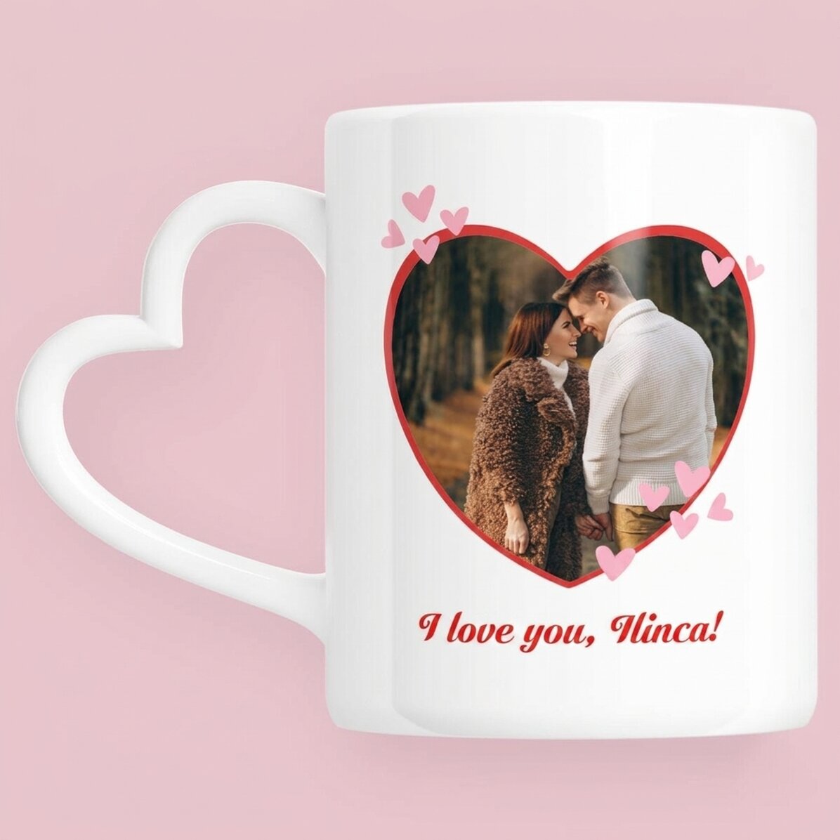 Personalisierte Tasse mit Foto und Text – You&Me – Modell mit herzförmigem Henkel