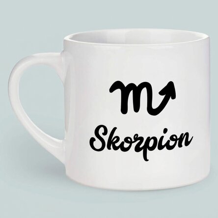 Personalisierte Espressotasse mit Foto und Text – Sternzeichen Skorpion