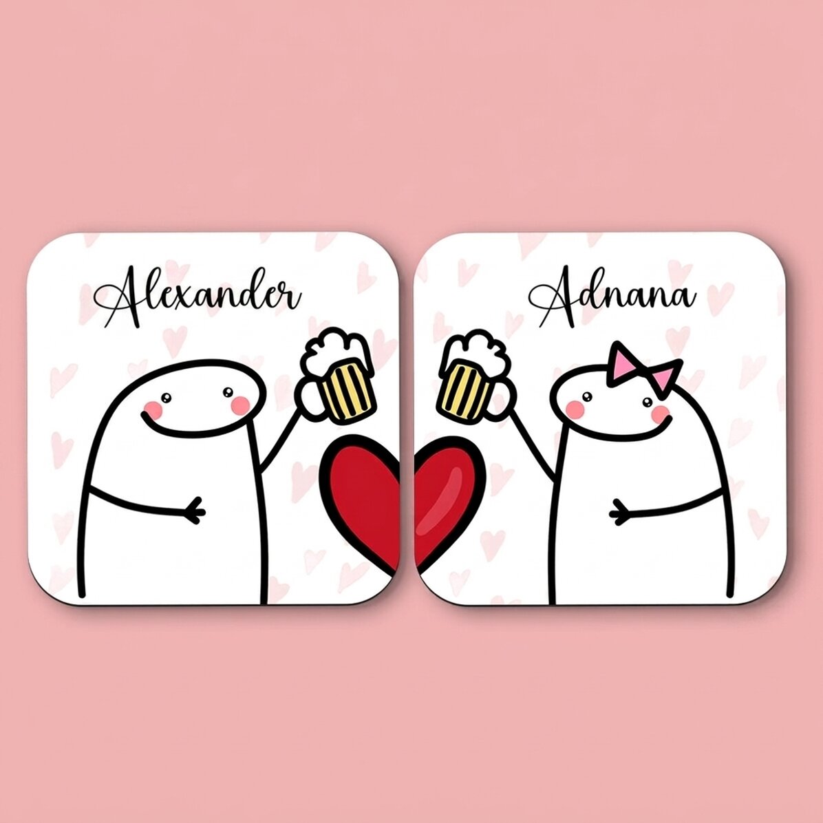 Set mit 2 personalisierten Untersetzern mit Text – Cute Love