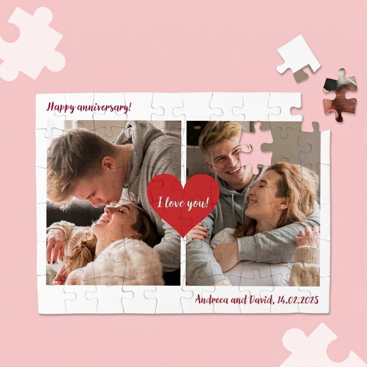 Individuell gestaltetes Puzzle mit 2 Fotos und Text – Love
