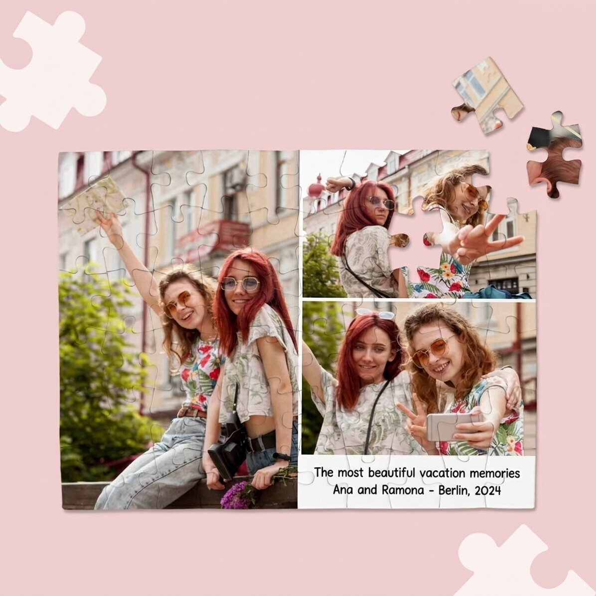 Individuell gestaltetes Puzzle mit 3 Fotos und Text