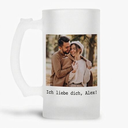 Personalisierter Bierkrug mit Foto, Botschaft und QR-Code