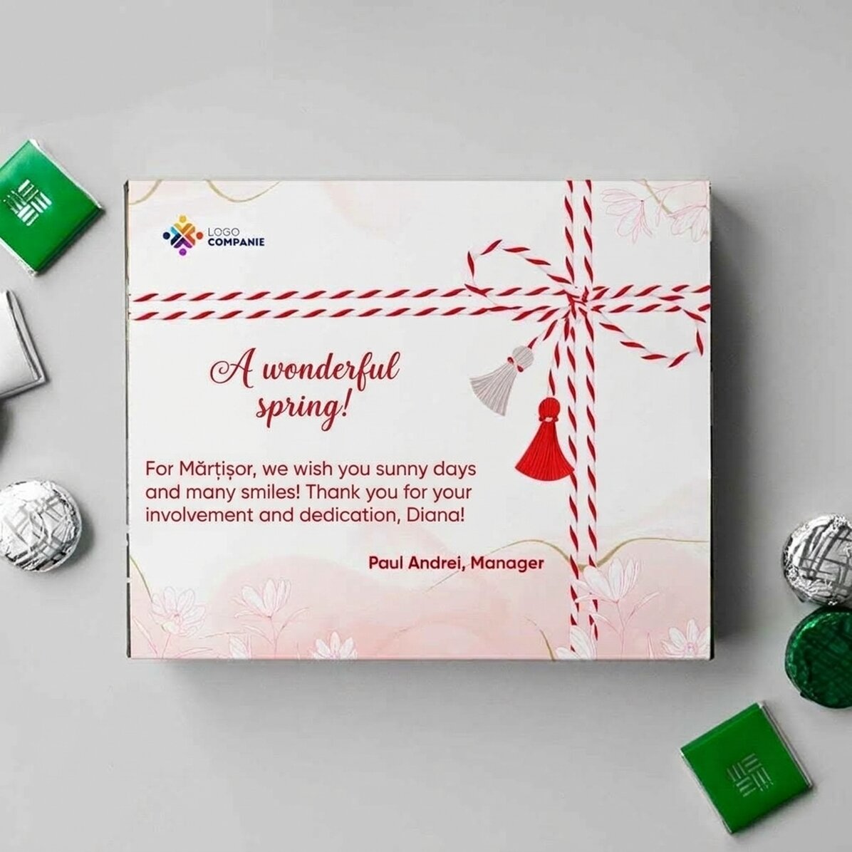 Personalisierte Pralinenschachtel mit Logo und Text