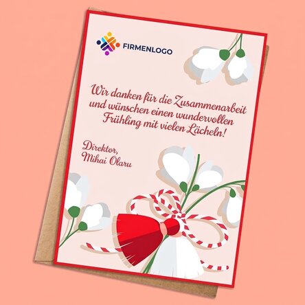 Personalisierte Karte mit Botschaft und Logo – Frühling