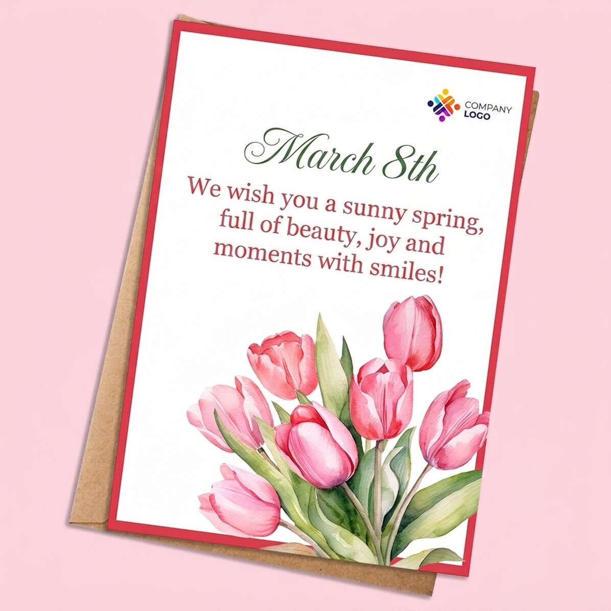 Personalisierte Karte mit Botschaft und Logo – Blumen