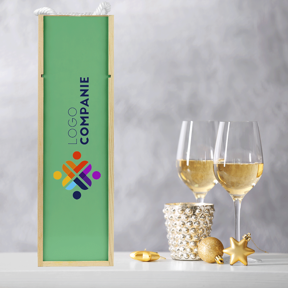 Personalisierte Weinkiste mit Logo und austauschbarem Hintergrund