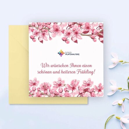 Individuell gestaltete quadratische Karte mit Text und Logo – Frühling