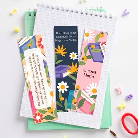 Set mit 3 personalisierten Lesezeichen mit Text – Spring
