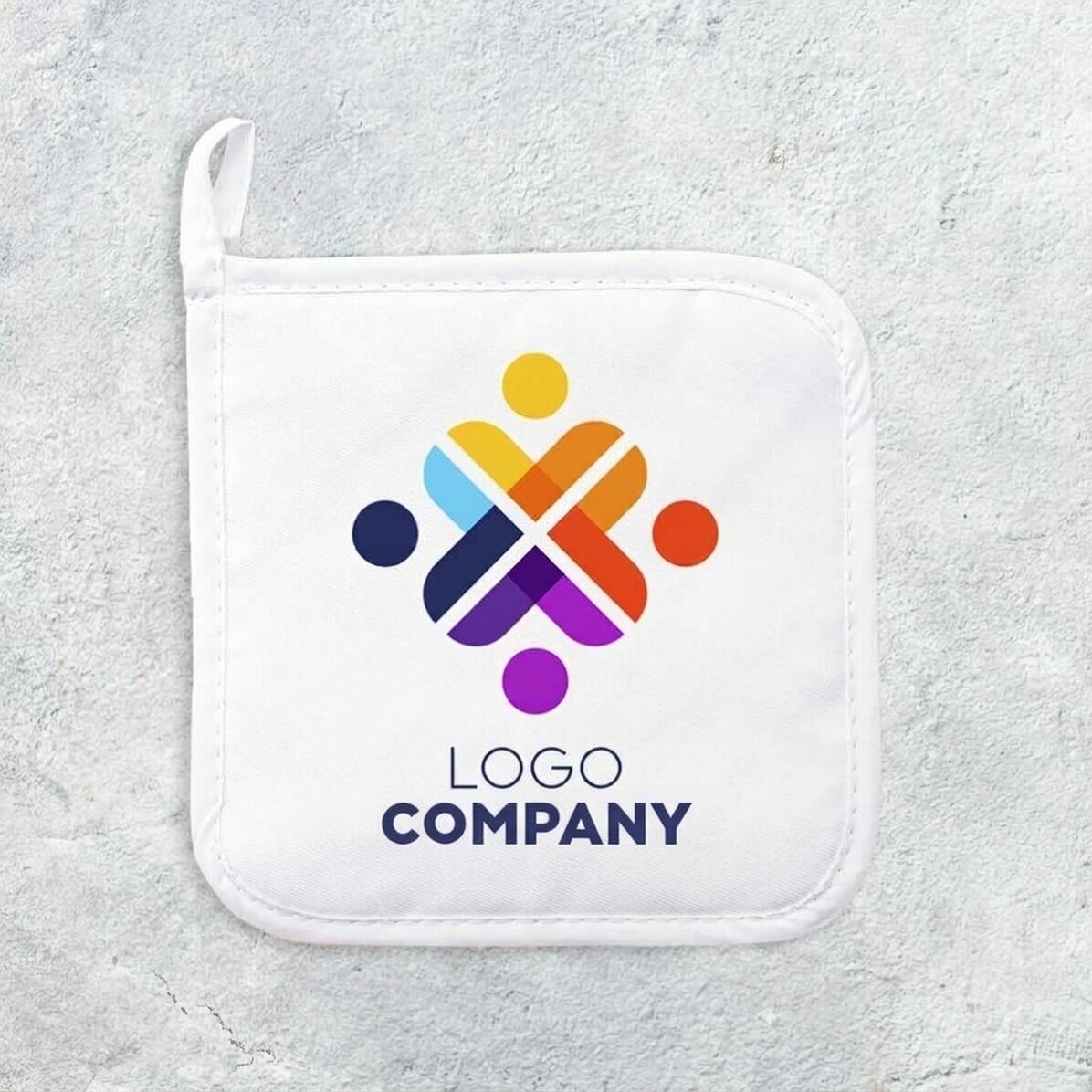 Individuell gestalteter Untersetzer für heiße Töpfe mit Logo