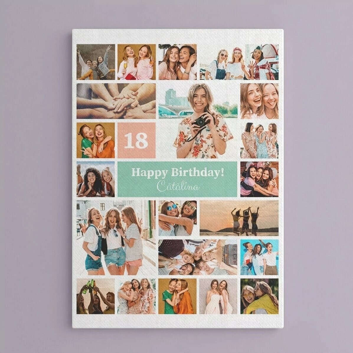 Individuell gestaltetes Leinwandbild mit 21 Fotos und Text – Collage