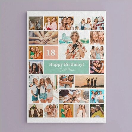 Individuell gestaltetes Leinwandbild mit 21 Fotos und Text – Collage