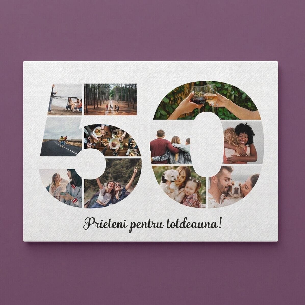 Individuell gestaltetes Leinwandbild im Querformat mit 11 Fotos (Modell Nr. 50) und Textbotschaft