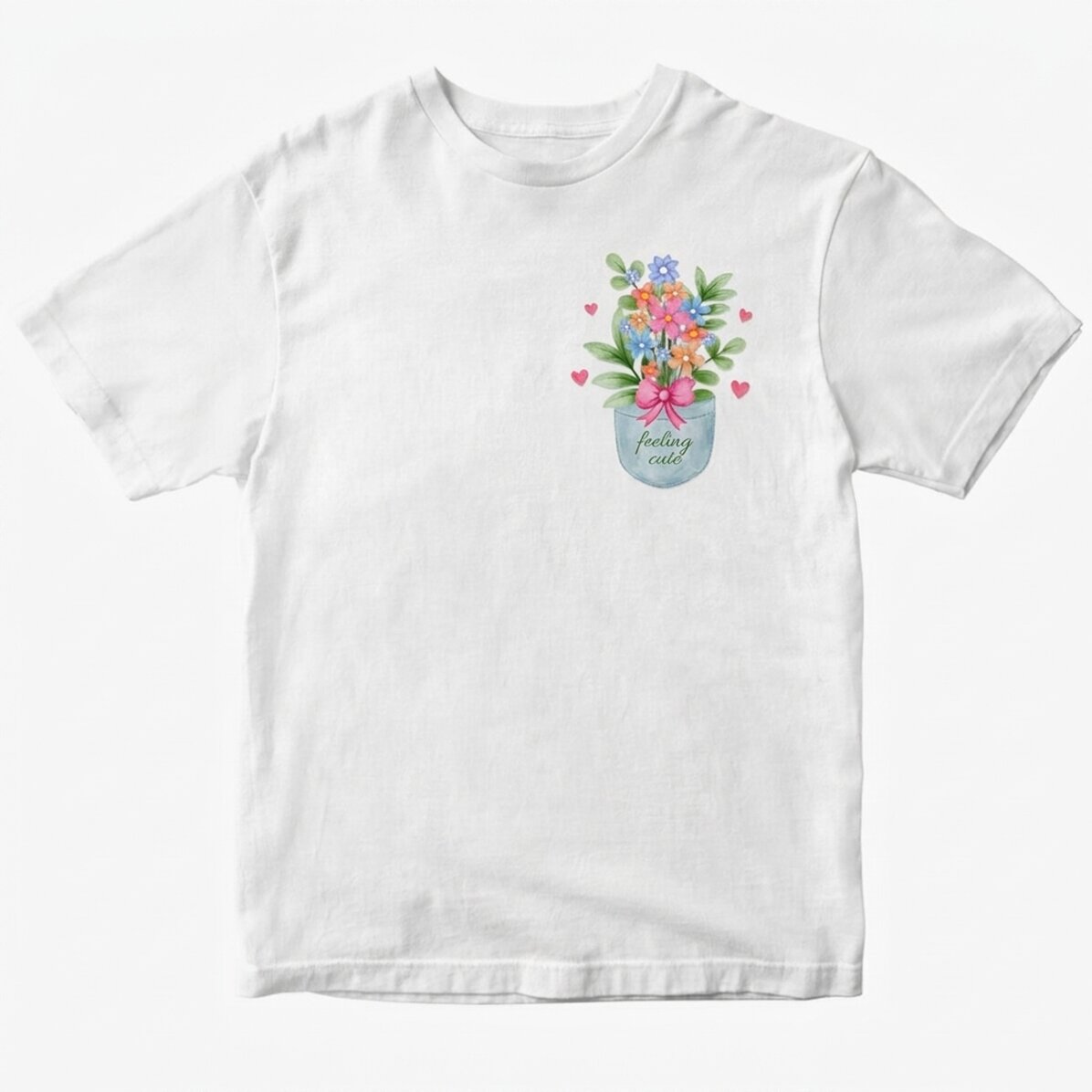 Personalisiertes Baumwoll-T-Shirt mit Aufdruck – Pocket Flowers