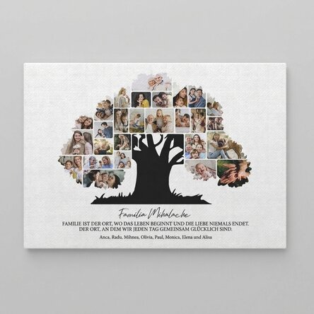 Individuell gestaltetes Leinwandbild im Querformat mit Fotos und Text – Unsere Familie