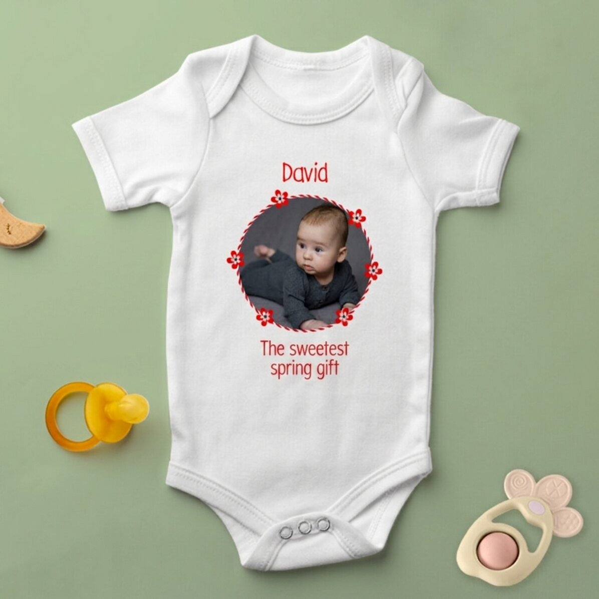 Personalisierter Baby-Body mit Foto und Text